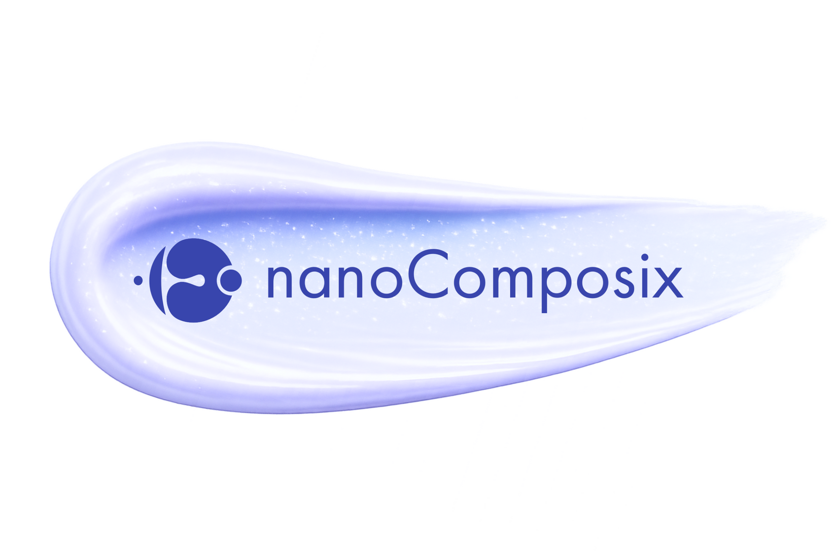 A purple nanoComposix logo on a swipe of light purple cream